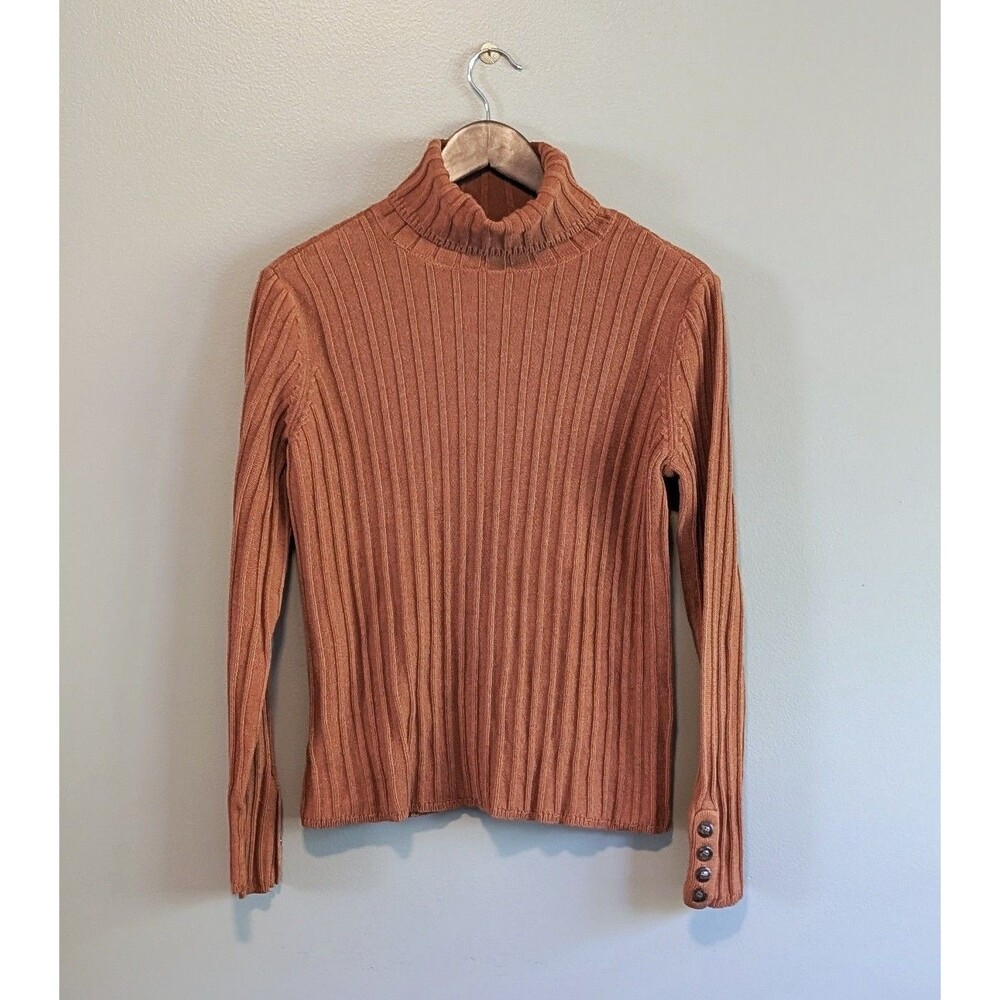 Simply Vera Vera Wang Womens Large L Ribbed Turtleneck Sweater Burnt Orange LS